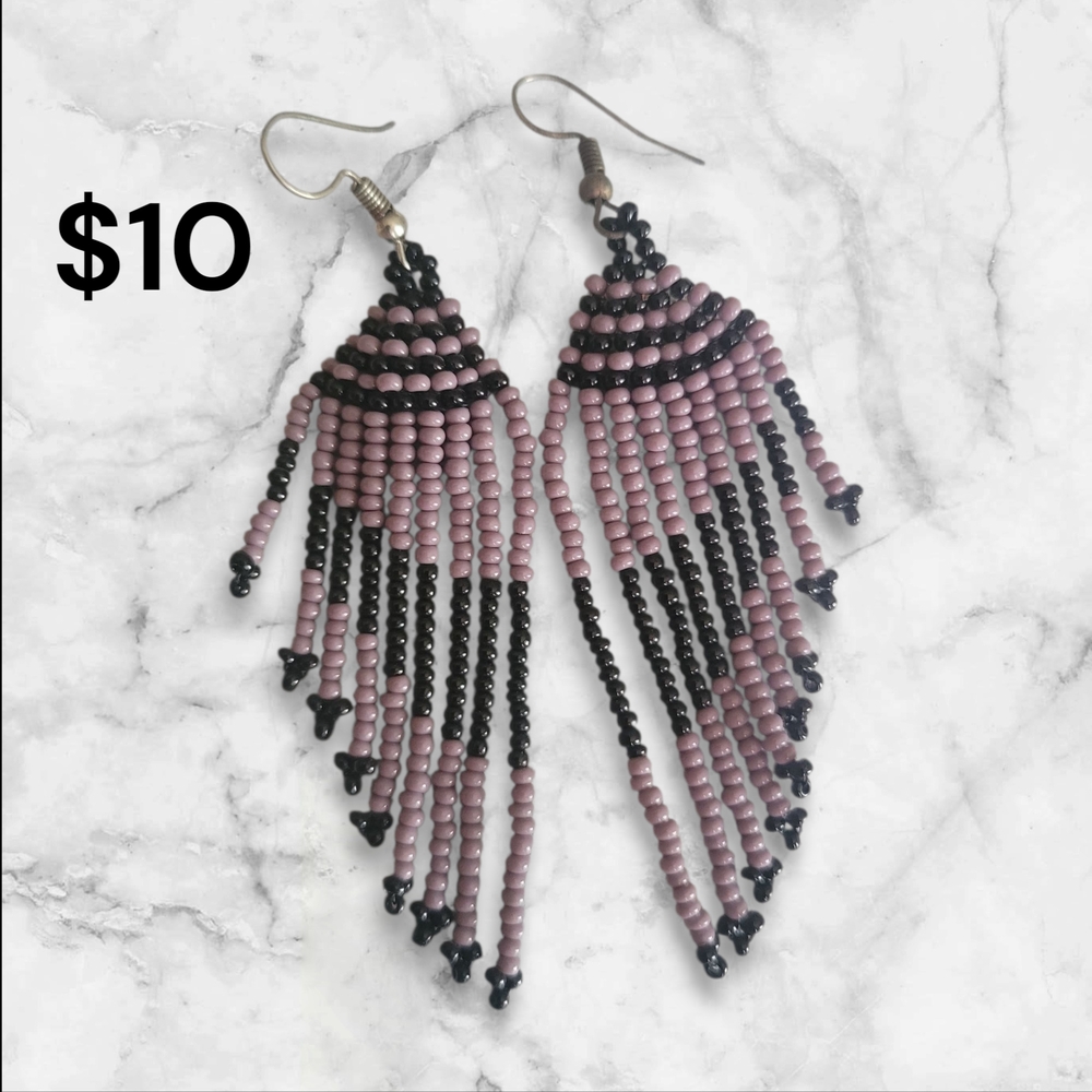Elegant Black and Pink Beaded Earrings